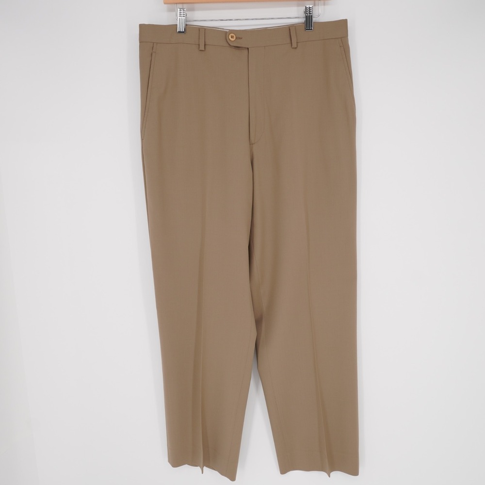 Zanella Benny Mens Dress Pants 34 Tan Wool Italy Trouser Classic Office - Picture 13 of 14